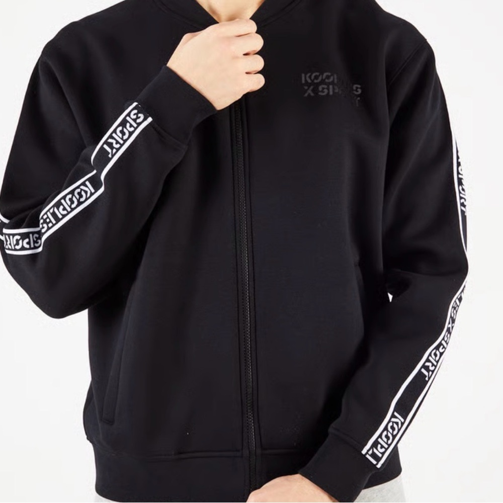 The CouplesMen's Long-Sleeved Sports Jacket with Brand Logo, Black/White